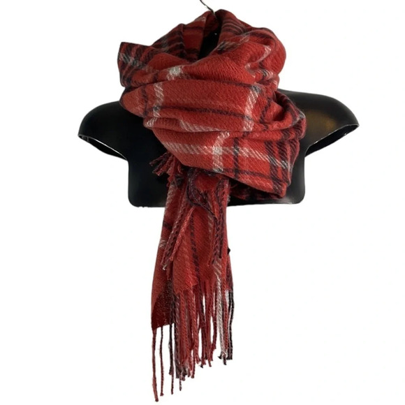 STEVE MADDEN Rusty Berry Plaid Fringed Rectangular Blanket Scarf Soft Fuzzy OS - Picture 2 of 9
